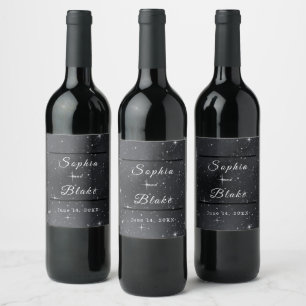Etiqueta Para Botella De Vino Noche Estrellada Novia & Novio Celestiales Boda