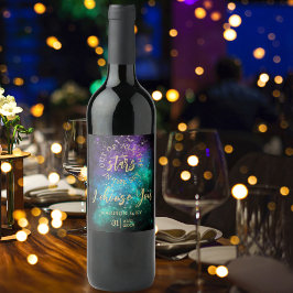 Etiqueta Para Botella De Vino Nocturno Celestial Sky Space Nebula Gold Star Boda