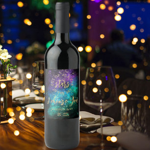 Etiqueta Para Botella De Vino Nocturno Celestial Sky Space Nebula Gold Star Boda