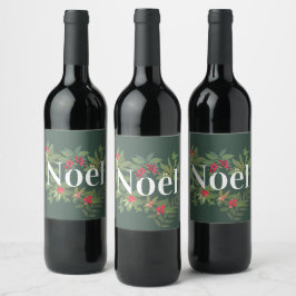 Etiqueta Para Botella De Vino Noel evergreen, vacaciones de hojas y bayas