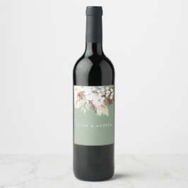 Etiqueta Para Botella De Vino Nombre de boda floral moderno bohemio salvia