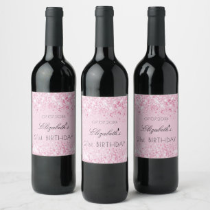 Etiqueta Para Botella De Vino Nombre de confetti rosa de la fiesta de cumpleaños