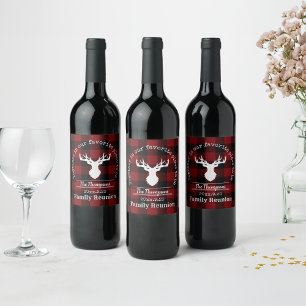 Etiqueta Para Botella De Vino Nombre de familia de ciervo a cuadros rojo y negro