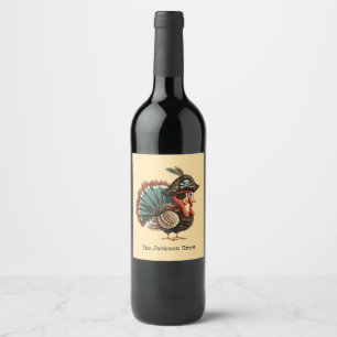Etiqueta Para Botella De Vino Nombre de familia personalizado Pavo pirata Fiesta
