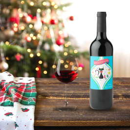 Etiqueta Para Botella De Vino Nombre de gato siamés retro navideño