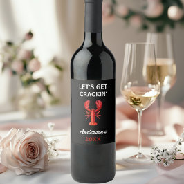 Etiqueta Para Botella De Vino Nombre de la cita del fiesta de langosta rojo negr