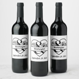 Etiqueta Para Botella De Vino Nombre de monograma Fecha Corazón Boda 