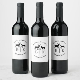 Etiqueta Para Botella De Vino Nombre de Pareja Ciervo Monograma Boda Rústica Paí