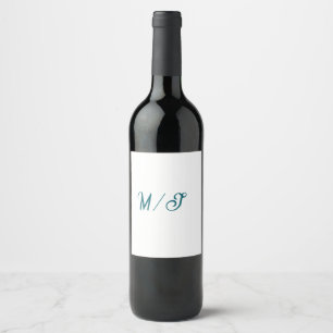 Etiqueta Para Botella De Vino Nombre de pareja de boda monograma turquesa simple