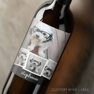 Etiqueta Para Botella De Vino Nombre de secuencia de collage de 4 fotos de moda