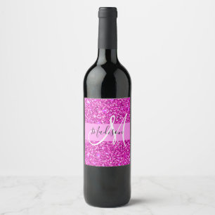Etiqueta Para Botella De Vino Nombre del monograma de parkol del Purpurina Glam 