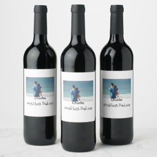 Etiqueta Para Botella De Vino nombre fecha foto padre simple día del padre