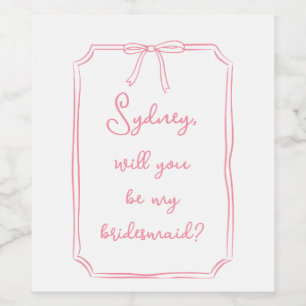 Etiqueta Para Botella De Vino Nombre personalizado Bow propuesta de la dama de h