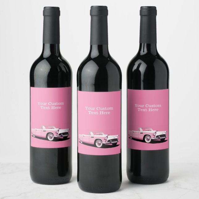 Etiqueta Para Botella De Vino Nombre personalizado Coche clásico rosado (Botellas)
