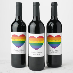 Etiqueta Para Botella De Vino Nombre personalizado Corazón arcoiris