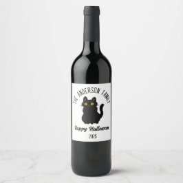 Etiqueta Para Botella De Vino Nombre personalizado de gato negro asustado de Hal