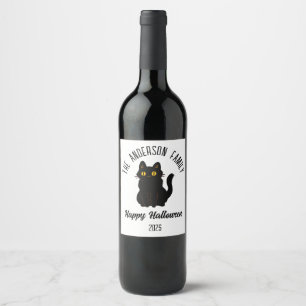 Etiqueta Para Botella De Vino Nombre personalizado de gato negro asustado de Hal