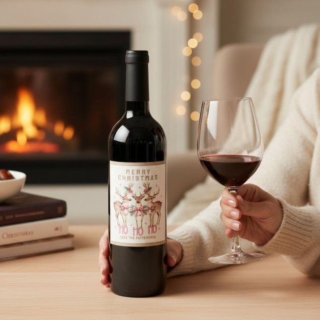 Etiqueta Para Botella De Vino Nombre personalizado de reno navideño (Subido por el creador)