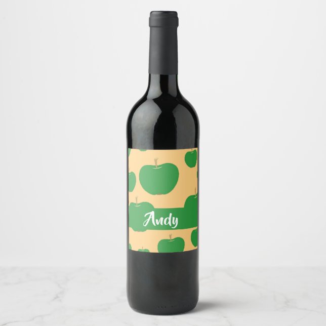 Etiqueta Para Botella De Vino Nombre personalizado manzanas verdes en naranja (Anverso)