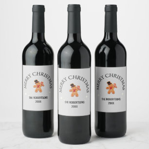 Etiqueta Para Botella De Vino Nombre personalizado Merry Christmas gingbread man