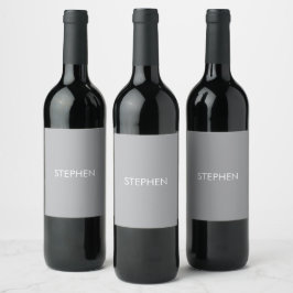 Etiqueta Para Botella De Vino Nombre personalizado minimalista gris