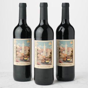 Etiqueta Para Botella De Vino Nombre personalizado Retro San Francisco