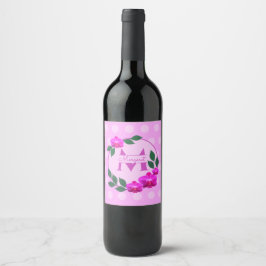 Etiqueta Para Botella De Vino Nombre personalizado rosa floral vintage inicial