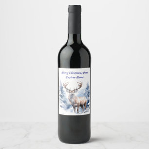 Etiqueta Para Botella De Vino Nombre personalizado Stag Deer Winter Snow Forest 