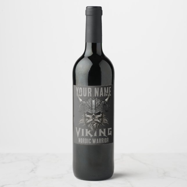 Etiqueta Para Botella De Vino NOMBRE Personalizado Viking Warrior Heritage (Anverso)