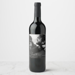 Etiqueta Para Botella De Vino Nombres de guión de foto elegante Cheers Boda mode