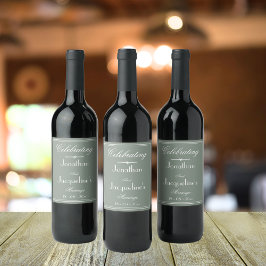 Etiqueta Para Botella De Vino Nombres de guiones simples de Boda de color verde 