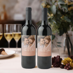 Etiqueta Para Botella De Vino Nombres de script Boda de superposición de foto de