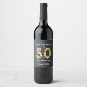 Etiqueta Para Botella De Vino Nombres personalizados 50 aniversario de oro