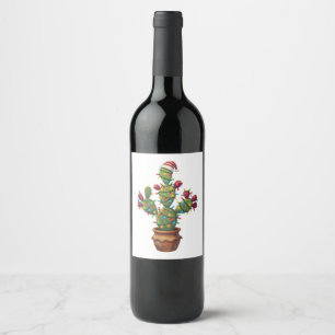 Etiqueta Para Botella De Vino Nopal con colores brillantes y festivos en Navidad