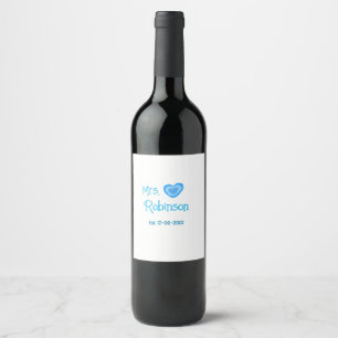 Etiqueta Para Botella De Vino Novia a ser la Sra. añadir nombre fecha azul coraz
