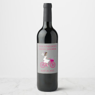 Etiqueta Para Botella De Vino Novia en bicicleta Bridal Shower Wine Label