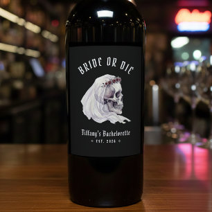 Etiqueta Para Botella De Vino Novia o Muere Calavera de Esqueleto Halloween Desp