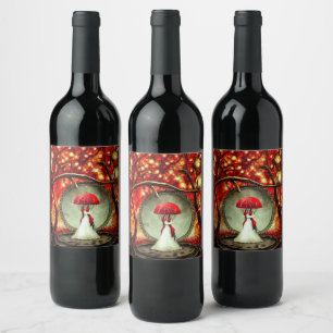 Etiqueta Para Botella De Vino Novia Paraguas Steampunk