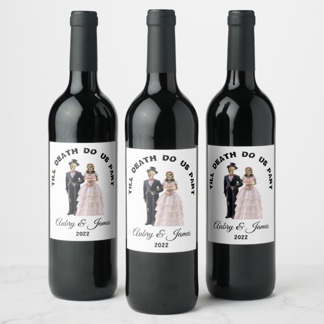 Etiqueta Para Botella De Vino Novia Skeleton y Groom (Botellas)