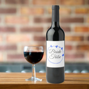 Etiqueta Para Botella De Vino Novia Tribu Azul Real Corona de Corazón Simple