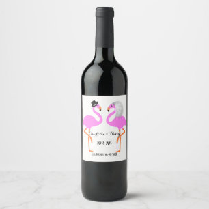 Etiqueta Para Botella De Vino Novia y Novio Flamingo Rosa Personalizado