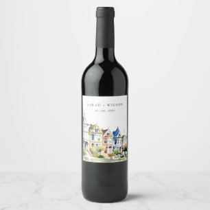 Etiqueta Para Botella De Vino Novias Paisaje de San Francisco Painted Ladies