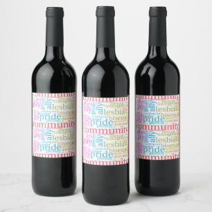 Etiqueta Para Botella De Vino nube de palabras de la comunidad arcoíris LGBTQ+ d