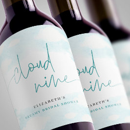 Etiqueta Para Botella De Vino Nueve nubes de lluvia azul y blanca soñadora