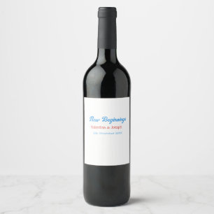 Etiqueta Para Botella De Vino nuevo comienzo pareja boda nombre fecha azul retro