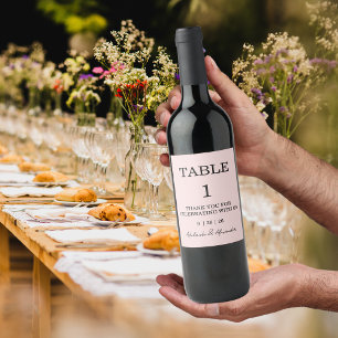 Etiqueta Para Botella De Vino Número de mesa de boda con rubor rosa moderno 