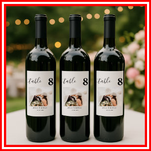 Etiqueta Para Botella De Vino Número de mesa de boda elegante con caligrafía y F