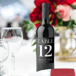 Etiqueta Para Botella De Vino Número de mesa moderno y elegante en blanco y negr