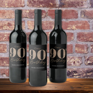 Etiqueta Para Botella De Vino Número de purpurina negro y dorado Cumpleaños 90 