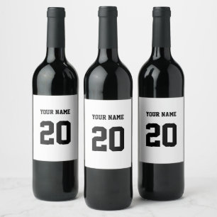 Etiqueta Para Botella De Vino Número y nombre del Personalizado blanco y negro